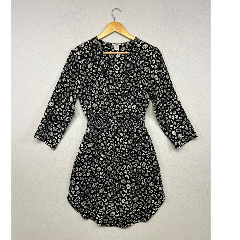 Animal Print Leopard Bar III Womens Small Black White Smocked Waist Mini Dress